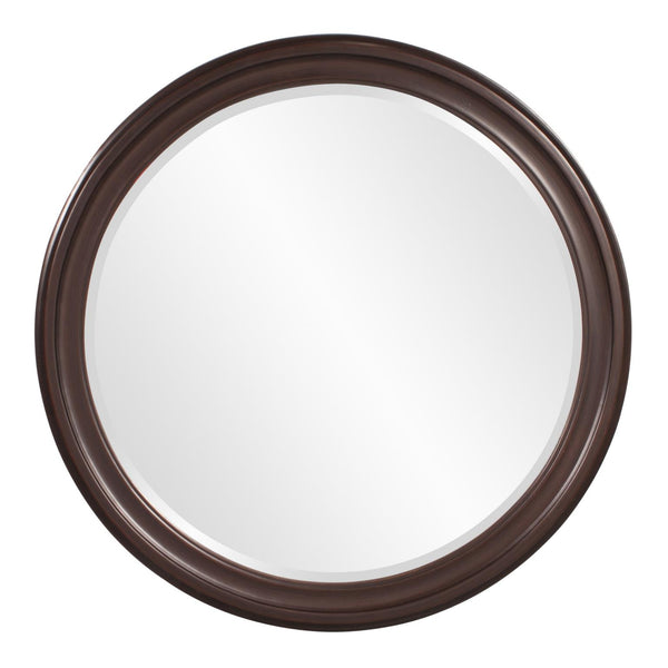 Howard Elliott George Mirror - Stunning Round Wood Frame With Beveled Edge For A Transitional Home Decor Accent Brown Wood 53046-howard-elliott