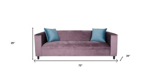 Homeroots 72" Lavender Velvet Sofa And Toss Pillows With Black Legs   530476
