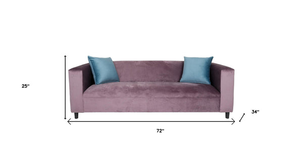 Homeroots 72" Lavender Velvet Sofa And Toss Pillows With Black Legs   530476