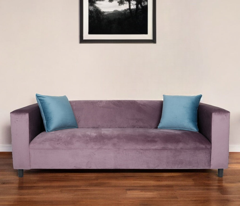Homeroots 72" Lavender Velvet Sofa And Toss Pillows With Black Legs   530476