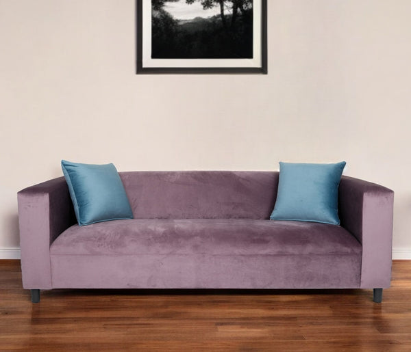 Homeroots 72" Lavender Velvet Sofa And Toss Pillows With Black Legs   530476