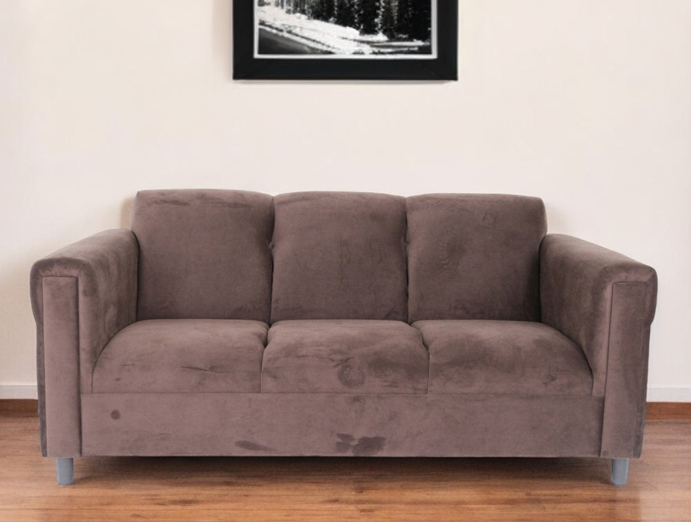 Homeroots 72" Dark Brown Suede Sofa With Black Legs   530480