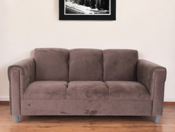 Homeroots 72" Dark Brown Suede Sofa With Black Legs   530480