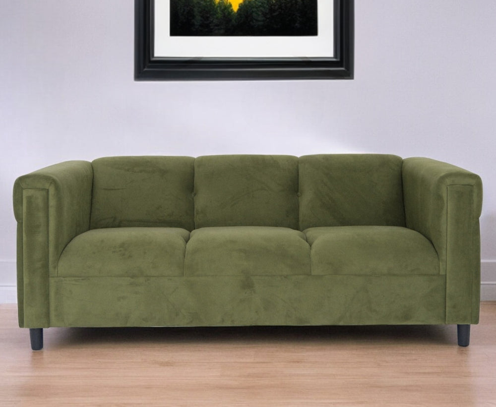 Homeroots 72" Moss Green Suede Sofa With Black Legs Green  530481