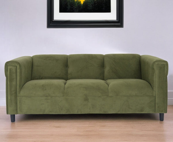 Homeroots 72" Moss Green Suede Sofa With Black Legs Green  530481
