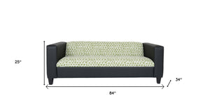 Homeroots 84" Green And White Faux Leather Geometric Sofa With Black Legs Multicolor  530485