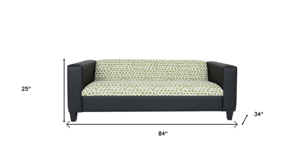 Homeroots 84" Green And White Faux Leather Geometric Sofa With Black Legs Multicolor  530485