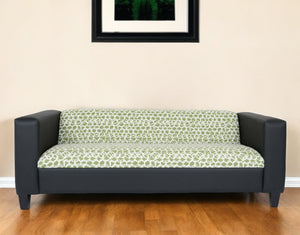 Homeroots 84" Green And White Faux Leather Geometric Sofa With Black Legs Multicolor  530485