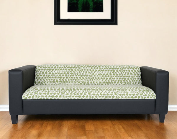 Homeroots 84" Green And White Faux Leather Geometric Sofa With Black Legs Multicolor  530485