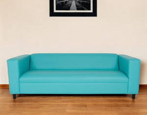 Homeroots 84" Teal Blue Faux Leather Sofa With Black Legs Teal  530488