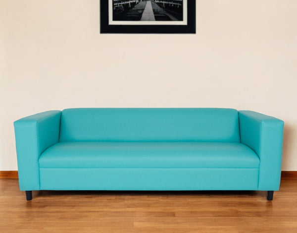 Homeroots 84" Teal Blue Faux Leather Sofa With Black Legs Teal  530488