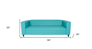 Homeroots 84" Teal Blue Faux Leather Sofa With Black Legs Teal  530488