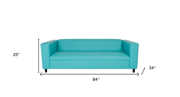 Homeroots 84" Teal Blue Faux Leather Sofa With Black Legs Teal  530488