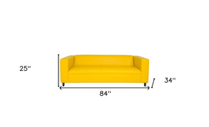 Homeroots 84" Yellow Faux Leather Sofa With Black Legs Yellow  530489