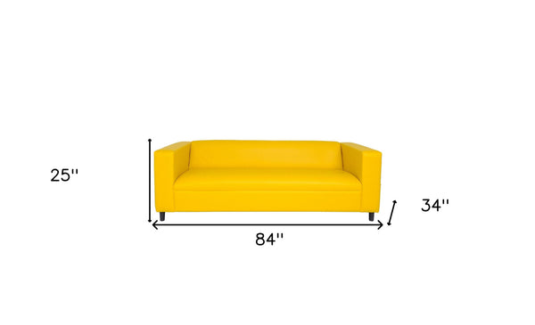 Homeroots 84" Yellow Faux Leather Sofa With Black Legs Yellow  530489