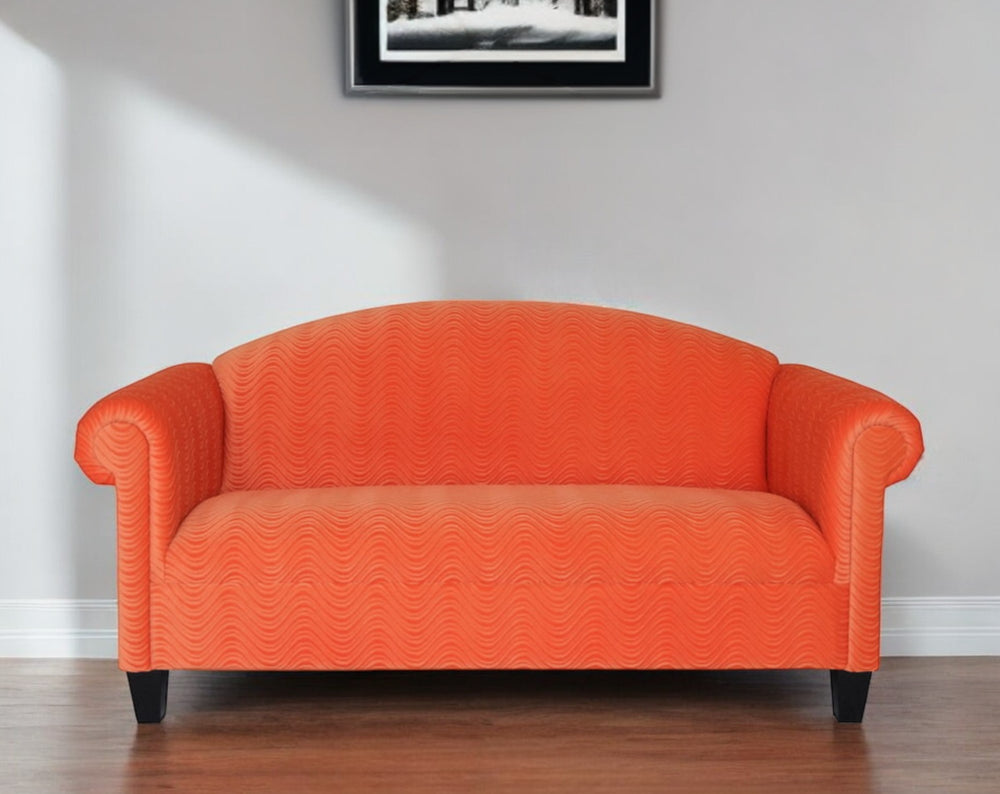 Homeroots 92" Orange Velvet Sofa With Black Legs   530490