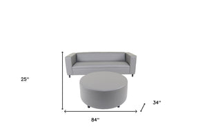 Homeroots 84" Gray Faux Leather Sofa With Ottoman With Black Legs   530491