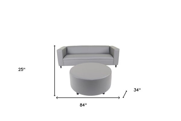 Homeroots 84" Gray Faux Leather Sofa With Ottoman With Black Legs   530491