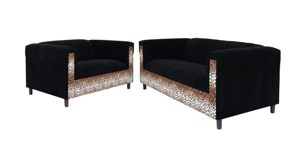 Homeroots Two Piece  Leopard And Black Five Person Seating Set   530496
