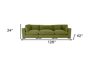 Homeroots 126" Moss Green Polyester Sofa With Black Legs   530499