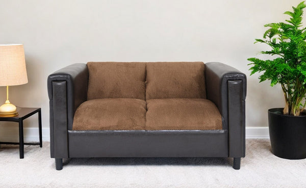 Homeroots 54" Brown And Black Chenille Loveseat   530500