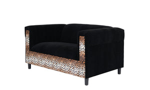 Homeroots 72" Black Velvet Leopard Loveseat Leopard,Black  530503