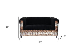 Homeroots 72" Black Velvet Leopard Loveseat Leopard,Black  530503