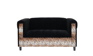 Homeroots 72" Black Velvet Leopard Loveseat Leopard,Black  530503