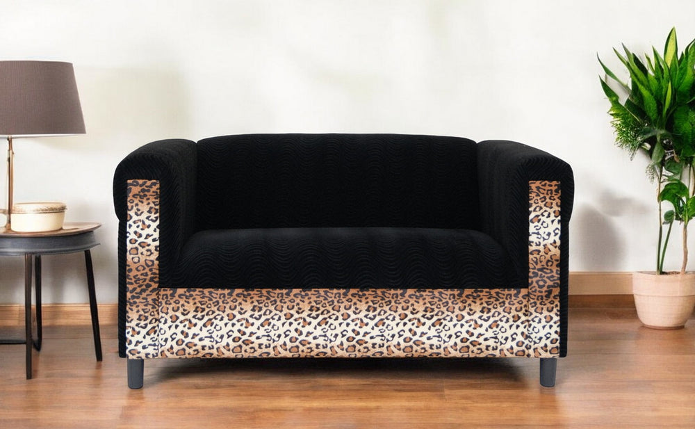 Homeroots 72" Black Velvet Leopard Loveseat Leopard,Black  530503