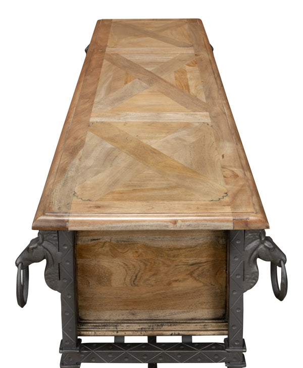 Sarreid Game Of Thrones Console Table – Desert Bleached Solid Acacia Wood With Durable Chase Iron Base Tan  53050