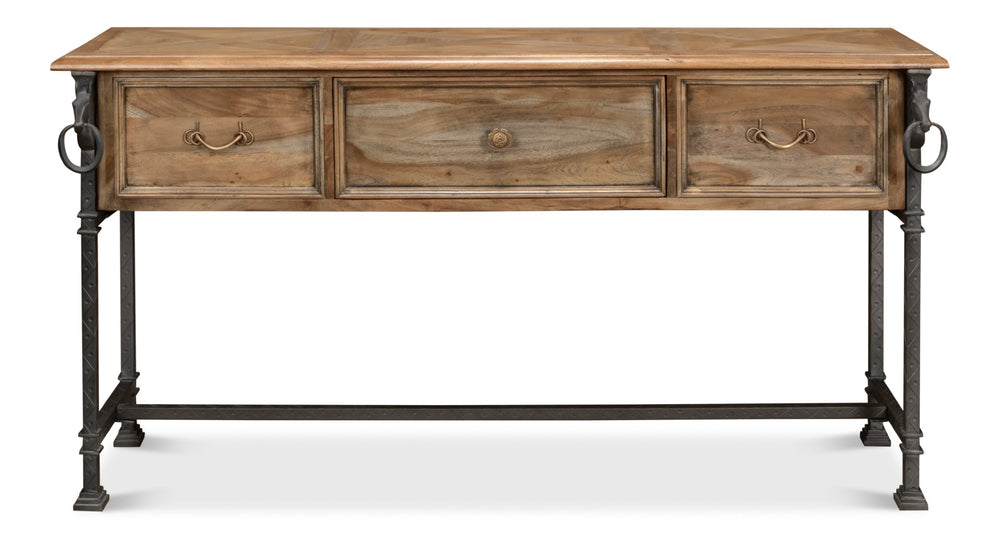 Sarreid Game Of Thrones Console Table – Desert Bleached Solid Acacia Wood With Durable Chase Iron Base Tan  53050