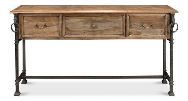 Sarreid Game Of Thrones Console Table – Desert Bleached Solid Acacia Wood With Durable Chase Iron Base Tan  53050