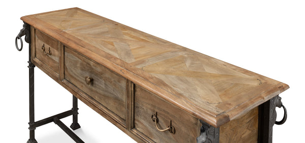 Sarreid Game Of Thrones Console Table – Desert Bleached Solid Acacia Wood With Durable Chase Iron Base Tan  53050