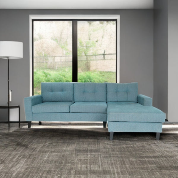 Homeroots Blue Polyester Blend L Shaped Two Piece Sofa And Chaise Sectional   530510