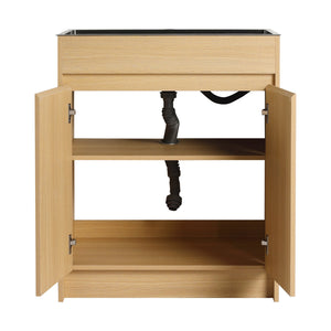 English Elm 28" Freestanding Bathroom Vanity with Gun-Gray Stainless Sink, Soft-Close Doors, Adjustable Shelves, Plywood Finish W999P376890