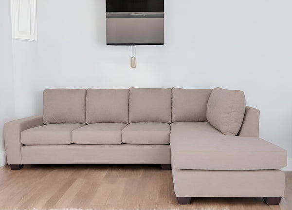 Homeroots Tan Polyester Blend Stationary L Shaped Two Piece Corner Sectional   530517