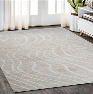 HomeRoots 5' Beige and Ivory Abstract Distressed Area Rug – Stylish, Durable, and Stain-Resistant for Homes 5' X 8' 530528