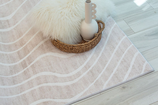 HomeRoots 5' Beige and Ivory Abstract Distressed Area Rug – Stylish, Durable, and Stain-Resistant for Homes 5' X 8' 530528