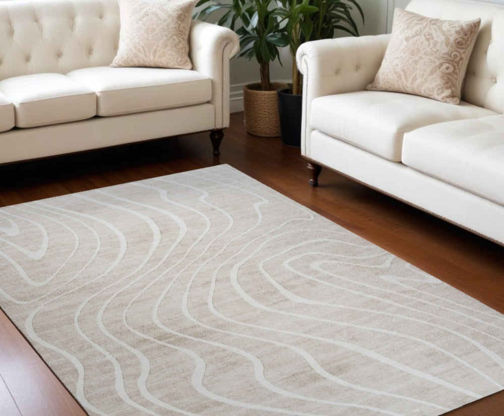 HomeRoots 5' Beige and Ivory Abstract Distressed Area Rug – Stylish, Durable, and Stain-Resistant for Homes 7' X 10' 530529
