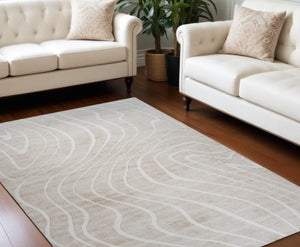 HomeRoots 5' Beige and Ivory Abstract Distressed Area Rug – Stylish, Durable, and Stain-Resistant for Homes 7' X 10' 530529