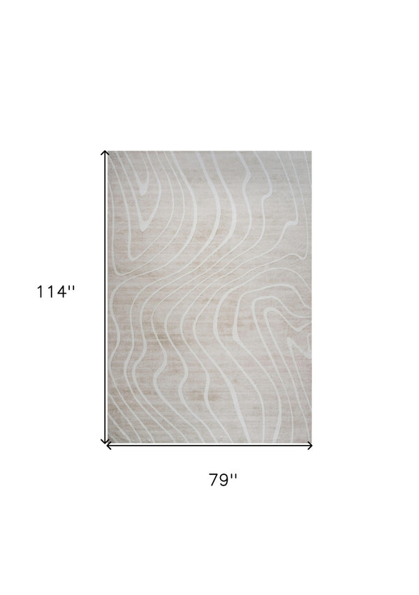 HomeRoots 5' Beige and Ivory Abstract Distressed Area Rug – Stylish, Durable, and Stain-Resistant for Homes 7' X 10' 530529