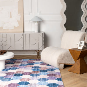 Homeroots 5' X 8' Ivory And Blue Geometric Distressed Area Rug  Polyester 530532