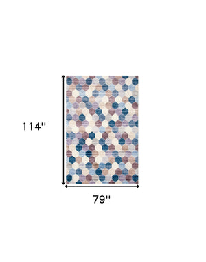 Homeroots 7' X 10' Ivory And Blue Geometric Distressed Area Rug  Polyester 530533