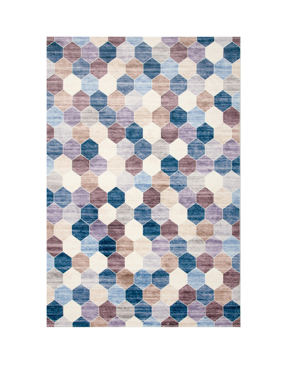 Homeroots 7' X 10' Ivory And Blue Geometric Distressed Area Rug  Polyester 530533