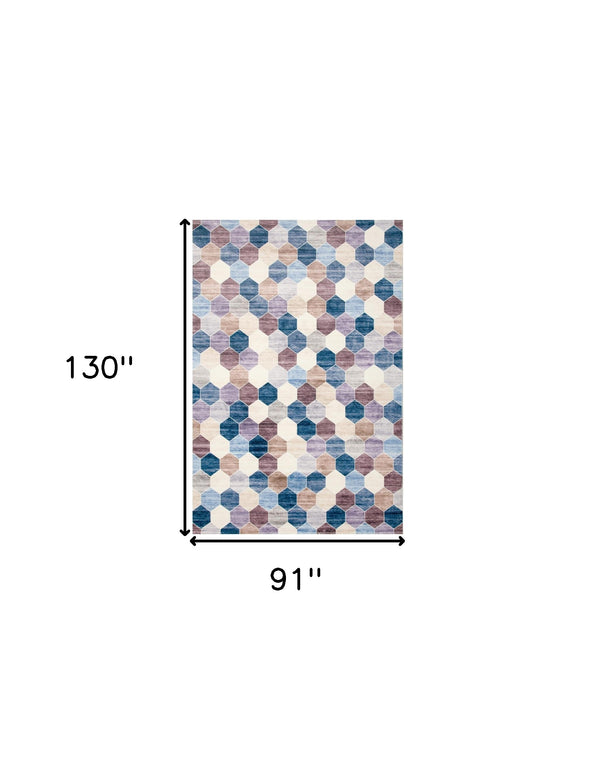 Homeroots 8' X 11' Ivory And Blue Geometric Distressed Area Rug  Polyester 530534