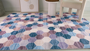 Homeroots 8' X 11' Ivory And Blue Geometric Distressed Area Rug  Polyester 530534