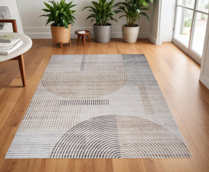 Homeroots 4' X 6' Beige And Brown Abstract Distressed Area Rug  Polyester 530539