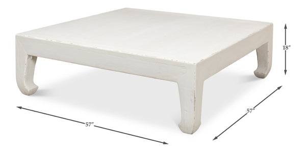 Sarreid Classic Chinese Coffee Table - Elegant White Finish, Reclaimed Pine Craftsmanship For Timeless Charm White  53053