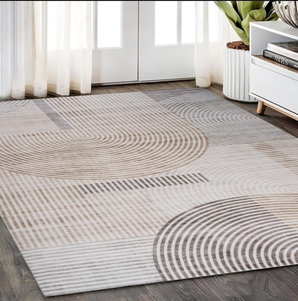 Homeroots 5' X 8' Beige And Brown Abstract Distressed Area Rug  Polyester 530540