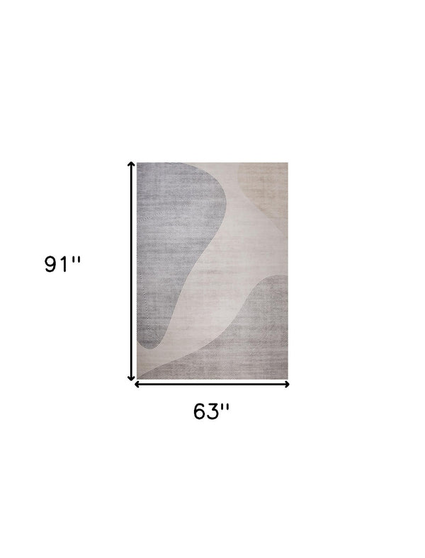 HomeRoots 5' Abstract Distressed Area Rug in Beige and Brown – Stylish, Stain-Resistant Design for Any Room 5' X 8' 530544